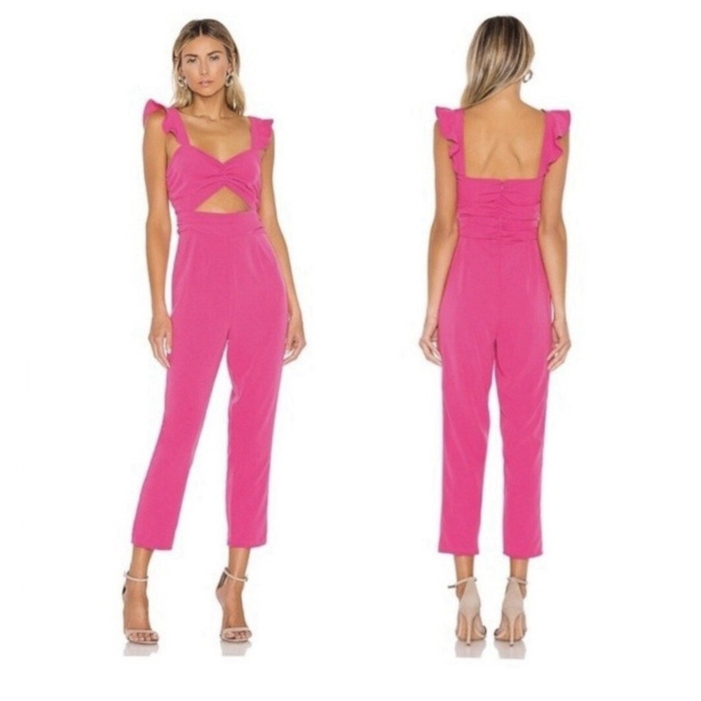 Lovers + Friends Pink Knox Jumpsuit Small Cropped Ankle Cut Out Ruffle Sleeve